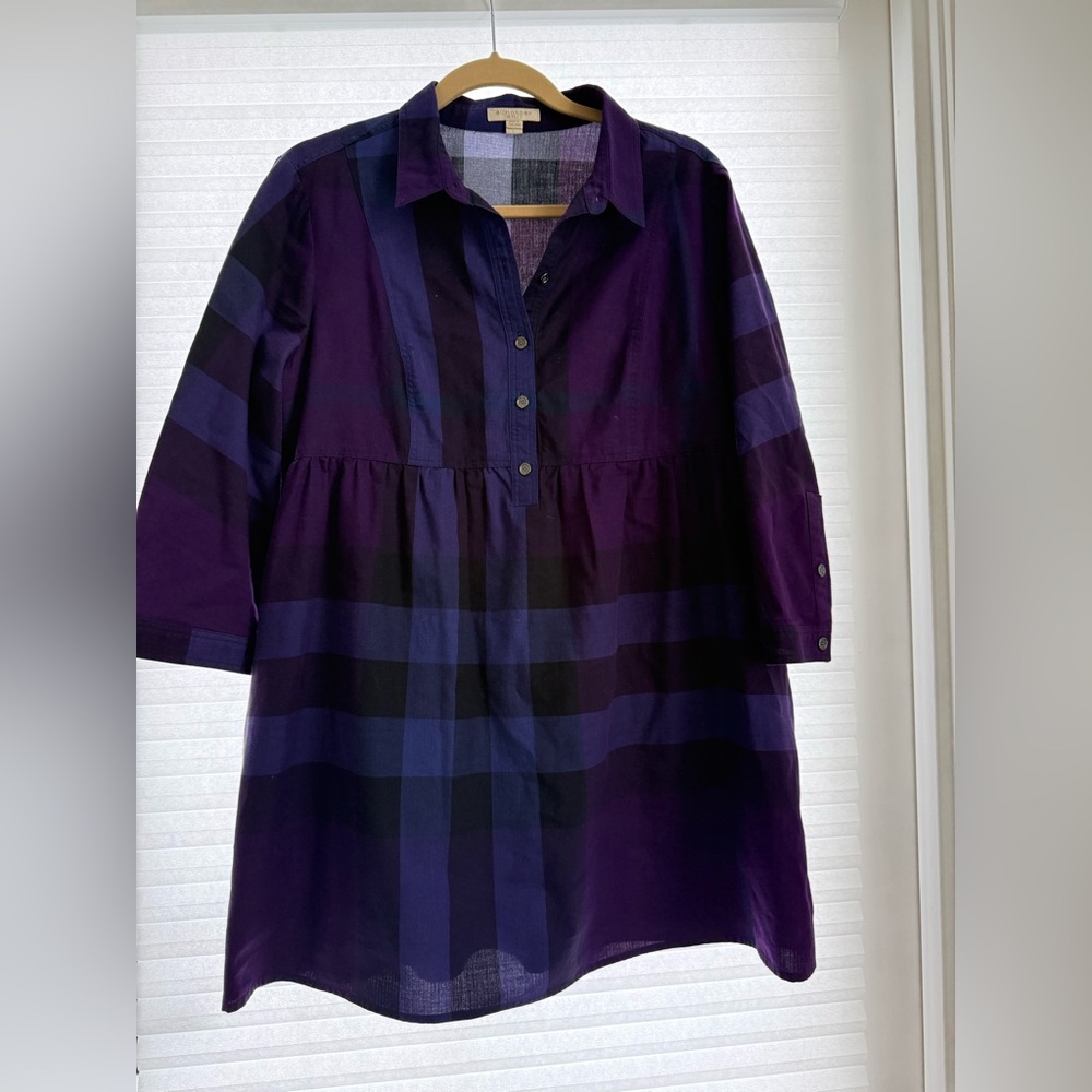 Burberry Purple Plaid Tunic Shirt